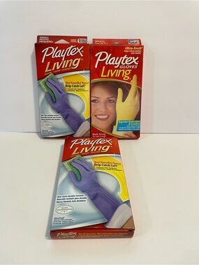 Vintage Playtex Living Gloves Lot 3 Small NOS Latex Cleaning Gloves Dishwashing